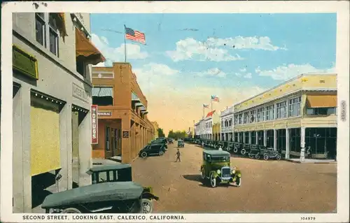 Calexico Second Street/Straßenansicht nach Osten mit vielen Pkw's 1929