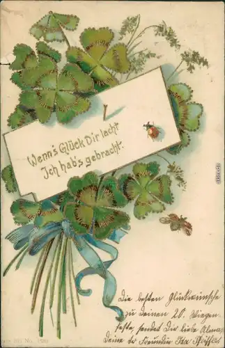 Glückwunsch /  Allgemein - Kleeblatt - Wenn's Glück Dir lacht 1910 Goldrand