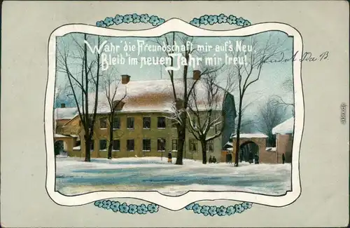 Ansichtskarte  Glückwunsch - Neujahr/Sylvester - Gutshaus im Winter 1905