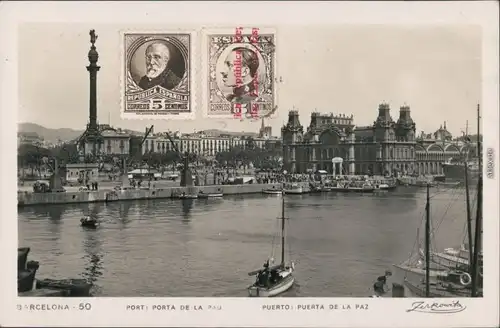 Ansichtskarte Barcelona Hafen mit kleinen Booten 1933