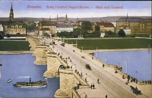 Innere Altstadt-Dresden Augustusbrücke mit Blick nach Dresden-Neustadt 1914