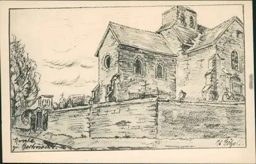 CPA Bertricourt Kapelle mit Friedhof - Zeichnung 1916