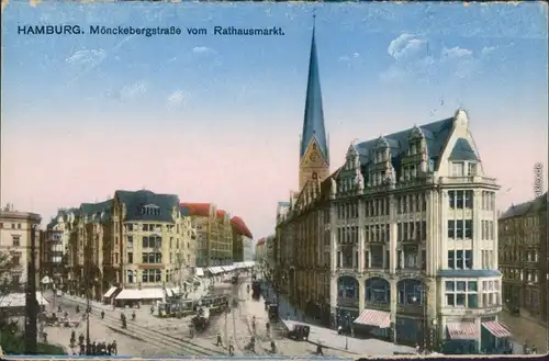 Ansichtskarte Altstadt-Hamburg Mönckebergstraße vom Rathausmarkt 1915