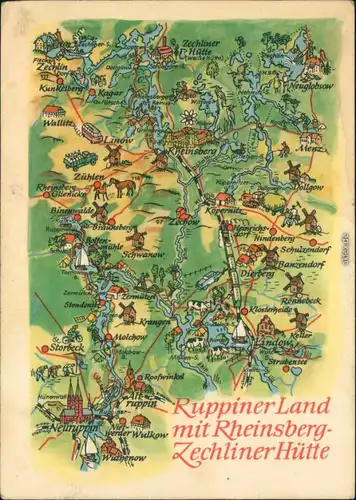 Zechlinerhütte-Rheinsberg Landkarte: Ruppiner Land mit   1966