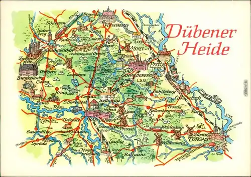 Ansichtskarte Sachsen-Anhalt Landkarte: Dübener Heide 1980