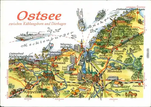 Mecklenburg Vorpommern Landkarte: Ostsee zw. Kühlungsborn und Dierhagen 1987