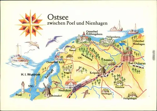 Allgemein Mecklenburg Vorpommern Landkarte: Ostsee - zw. Poel und Nienhagen 1983