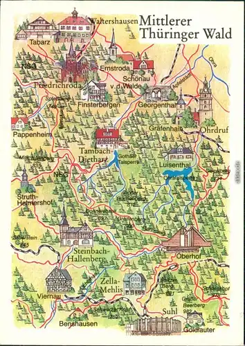 Ansichtskarte  Landkarte: Mittlerer Thüringer Wald 1985