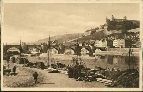 Ansichtskarte Würzburg Festung Marienberg und Alte Mainbrücke 1929
