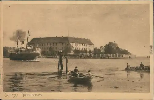 Sonderburg Sønderborg Schloss Sonderburg, See mit Booten und Dampfer 1924