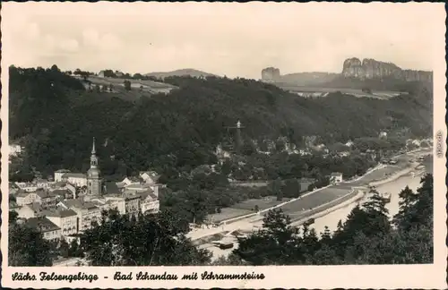 Ansichtskarte Bad Schandau Blick auf den Ort mit Schrammsteine 1933