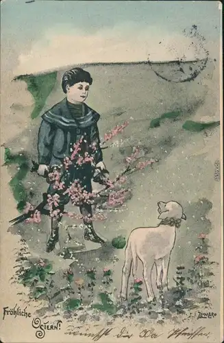  Glückwunsch/Grußkarten: Ostern / Oster-Karten - Kind und Hund 1906