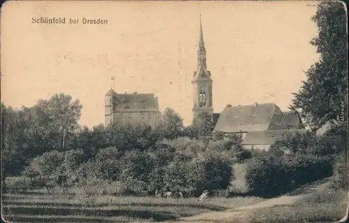 Ansichtskarte Schönfeld - Weißig-Dresden Schloss mit Kirche 1917