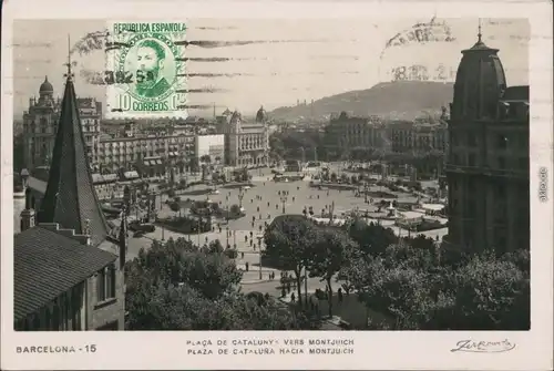 Ansichtskarte Barcelona Placa de Catalunya vers Montjuich 1932