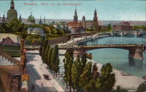 Ansichtskarte Dresden Albertbrücke - Zeichnung 1913