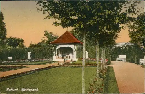 Ansichtskarte Erfurt Stadtpark mit Freiluftbühne 1919
