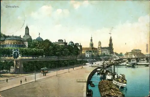 Innere Altstadt-Dresden Brühlsche Terrasse  Dampfschiffanlegestelle 1908