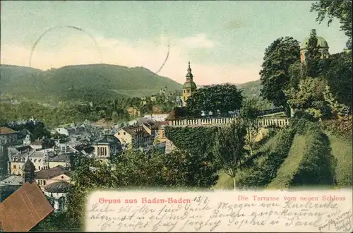 Ansichtskarte Baden-Baden Die Terrasse vom neuen Schloss 1904