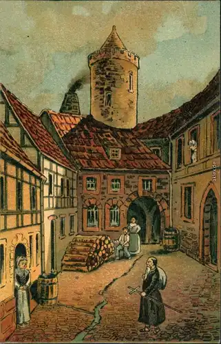 Künstlerkarte Rudolstadt Im Schloßhof der Heidecksburg 1909