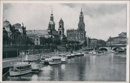 Ansichtskarte Innere Altstadt-Dresden Dampfschiff - Landungsplatz 1932 