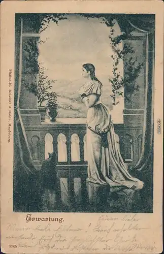 Ansichtskarte  Junge Frau - Blickt in die Ferne - Erwartung 1898 
