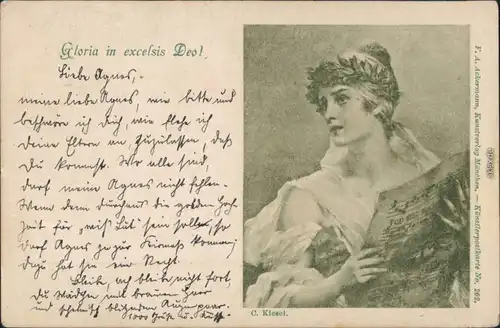 Ansichtskarte  Frau - Gloria in excelsis Deo 1898 