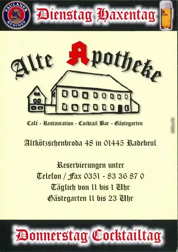 Ansichtskarte Radebeul Werbung Alte Apotheke Altkötzschenbroda 2009 
