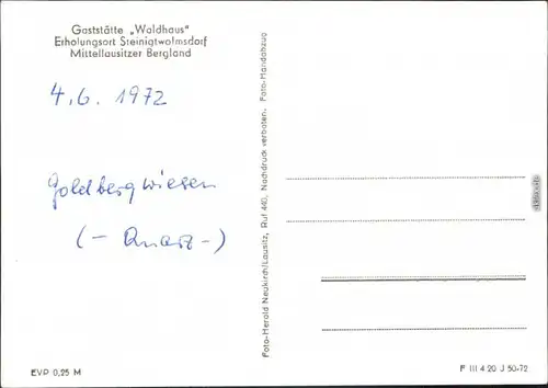 Weifa-Steinigtwolmsdorf Wołbramecy Gaststätte "Waldhaus" 1972