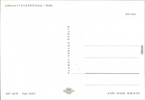 Ansichtskarte Stolberg (Harz) Markt 1976