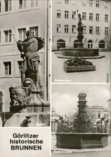 Ansichtskarte Görlitz Zgorzelec Neptun, Ritterbrunnen, Klosterbrunnen 1977