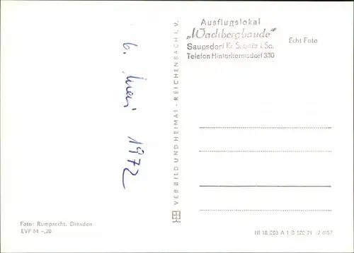 Ansichtskarte Saupsdorf-Kirnitzschtal Berggaststätte "Wachbergbaude" 1971