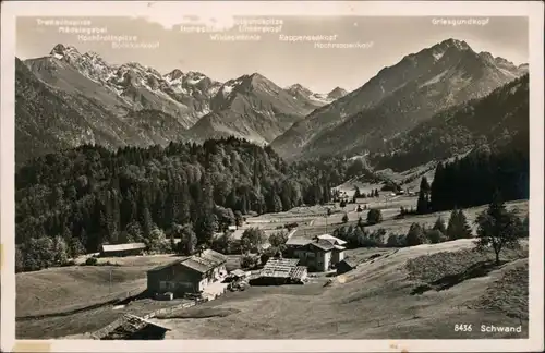 Schwand-Oberstdorf (Allgäu) Blick auf den Ort mit Bergpanorama 1936