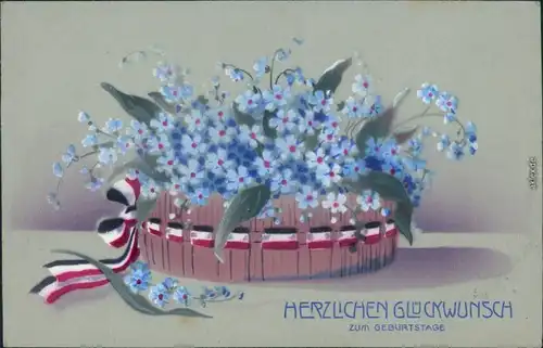 Ansichtskarte  Glückwunsch/Grußkarten: Geburtstag - blaue Blumen Patriotika 1916