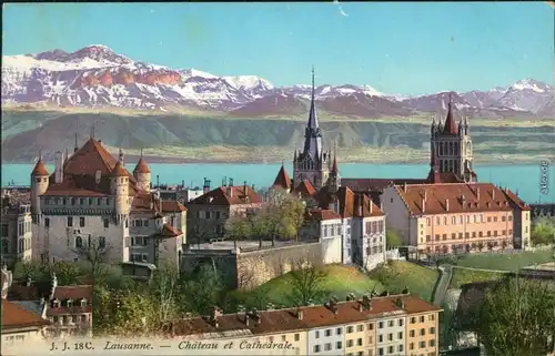 Ansichtskarte Lausanne Panorama-Ansicht mit Kathedrale und Bergmassiv 1912