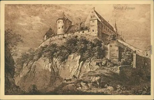Ansichtskarte Füssen Hohes Schloss - Zeichnung 1922