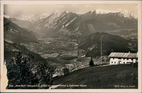 Ansichtskarte Mösern Blick auf den Ort, Inntal und Lechtaler Alpen 1938