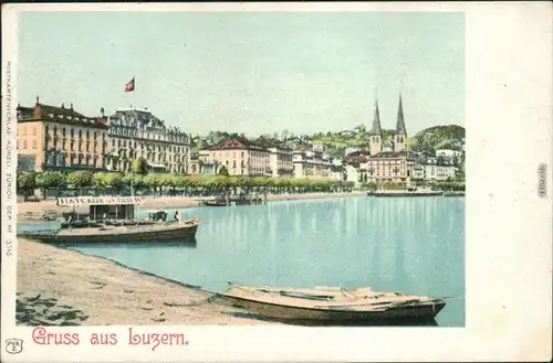 Ansichtskarte Luzern Lucerna Blick entlang der Promenade zur Kirche 1907