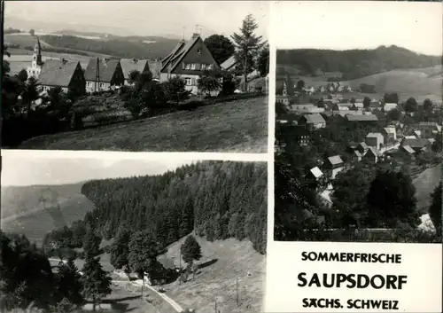 Saupsdorf-Kirnitzschtal Blick zur Kirche, Panorama, Blick ins Tal 1962
