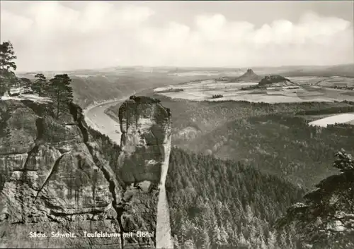 Bad Schandau Teufelsturm mit Elbtal Foto Ansichtskarte 1975