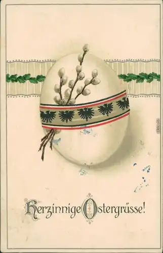 Glückwunsch/Grußkarten: Ostern - Ei  Patriotika WK 1 Militär 1915 Prägekarte