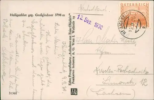 Ansichtskarte Heiligenblut (Kärnten) Blick auf den Ort mit Großglockner 1930