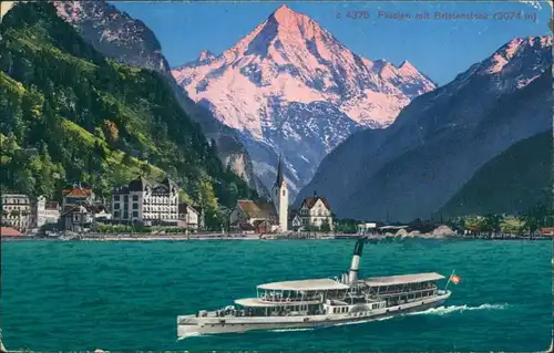 Ansichtskarte Flüelen Dampfer mit Bristenstock (3074 m) 1929