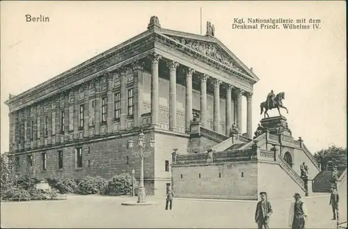 Ansichtskarte Berlin Nationalgalerie mit Kaiser-Wilhelm-Denkmal 1914
