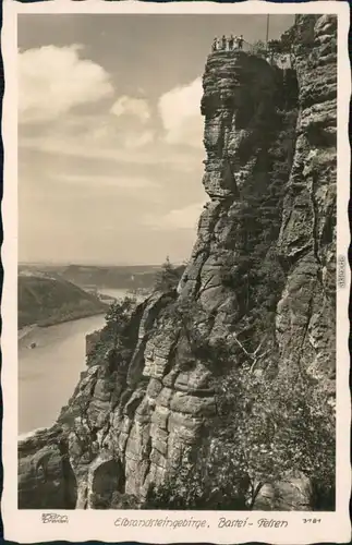Rathen Bastei-Felsen mit Blick ins Elbtal 1962