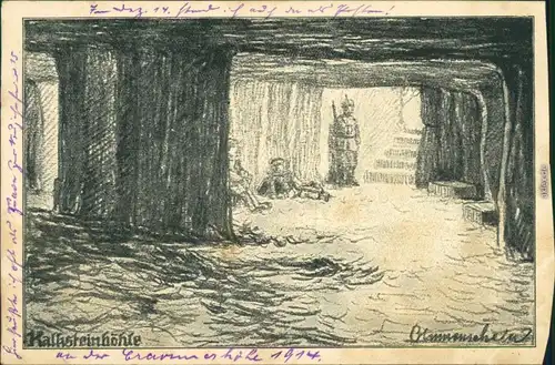 Ansichtskarte  Künstlerkarten - Militär "Kalksteinhöhle" 1917