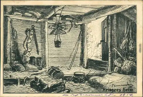 Ansichtskarte  Künstlerkarten - Militär "Kriegers Heim" 1917