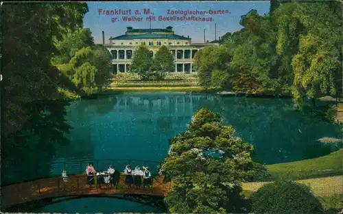 Frankfurt am Main Zoologischer Garten, gr. Weiher mit Gesellschaftshaus 1917