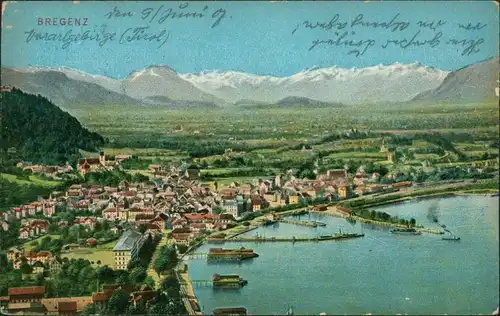 Ansichtskarte Bregenz Blick auf die Stadt 1907
