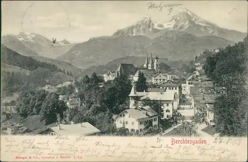 Ansichtskarte Berchtesgaden Panorama-Ansicht mit Kirche und Watzmann 1903