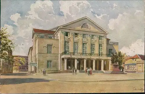 Ansichtskarte Weimar Künstlerkarte: Gemälde "Deutsches Nationaltheater" 1914